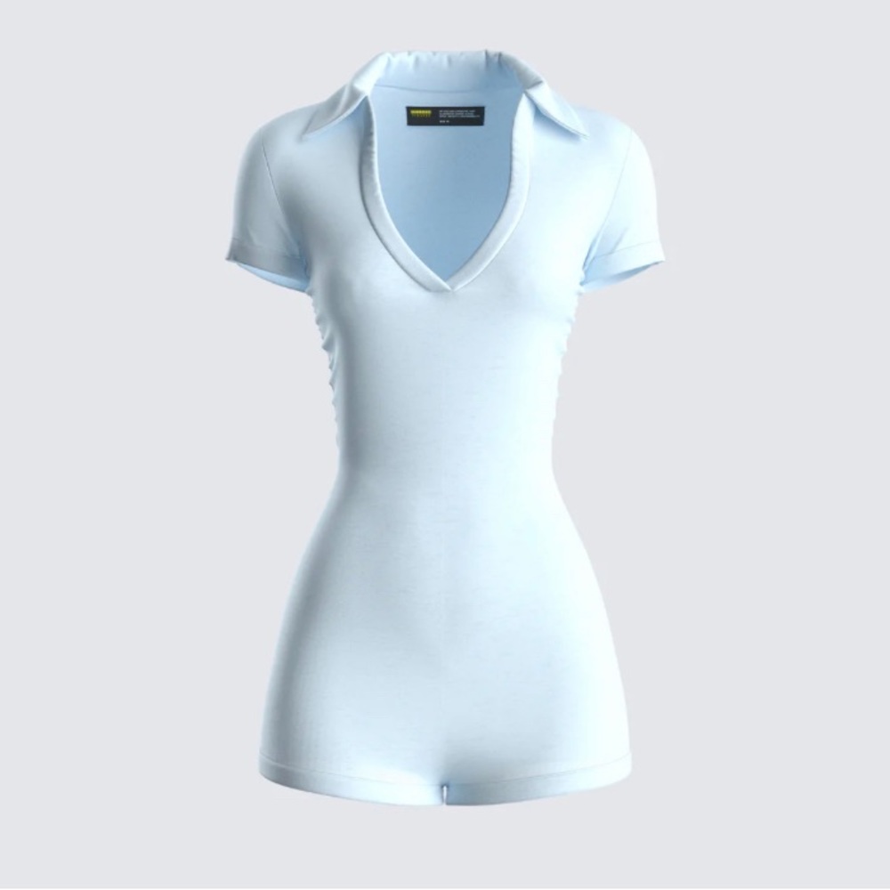 Finesse Jeane Marie Blue Mini Rib Romper. Blue. XS